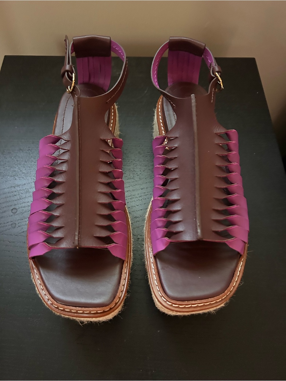 ULLA JOHNSON VALENCIA TWISTED CONTRAST ESPADRILLES IN BITTER CHOCOLATE PURPLE 39